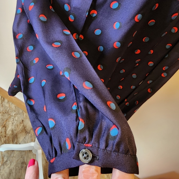 Boden NWOT dark blue silk viscose polka dot blouse ruffles 8 - Picture 5 of 9